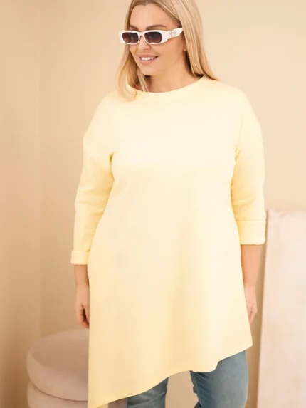Sukienka damska Plus Size z wiskozy z luźnym fasonem i długim rękawem żółta