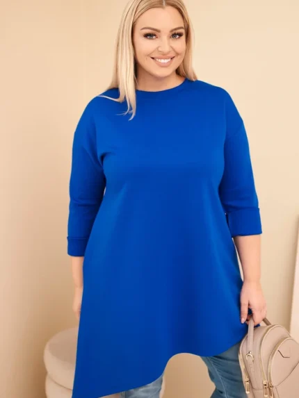 Sukienka damska Plus Size z wiskozy z luźnym fasonem i długim rękawem chabrowa