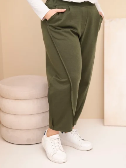 Spodnie damskie bawełniane Plus Size o luźnym kroju z wysokim stanem khaki