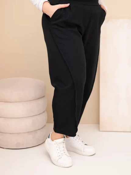 Spodnie damskie bawełniane Plus Size o luźnym kroju z wysokim stanem czarne