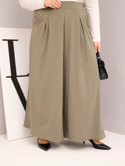 Spodnie damskie bawełniane Plus Size o szerokiej nogawce i luźnym kroju khaki