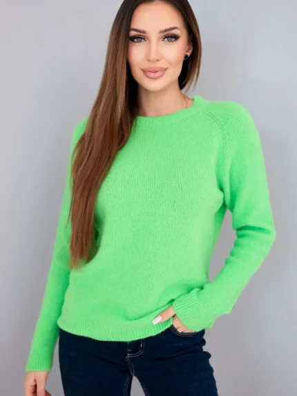 Sweter damski z baby alpaki z długim rękawem zielony neon