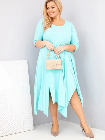 Sukienka damska bawełniana Plus Size z asymetrycznym dołem miętowa