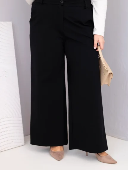 Spodnie damskie Plus Size z szeroką nogawką i wysokim stanem czarne