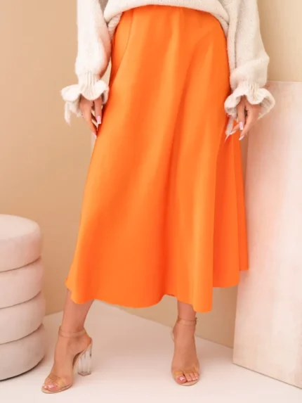 Spódnica damska wiskozowa rozkloszowana pomarańczowa