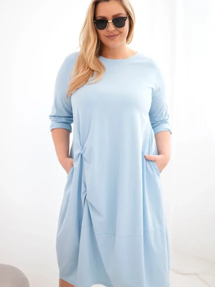Sukienka damska Plus Size bawełniana z marszczeniem niebieska
