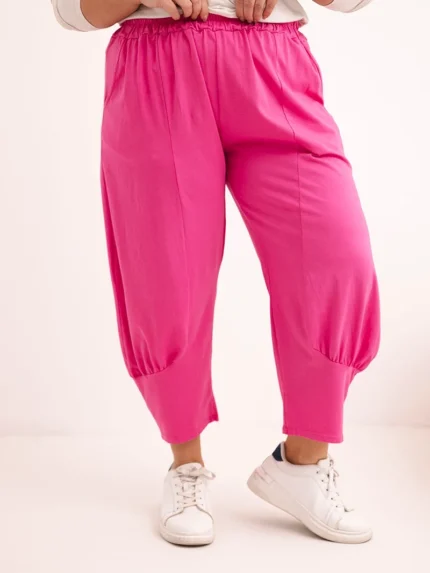 Spodnie damskie Plus Size z obniżonym krokiem i gumką w pasie różowe
