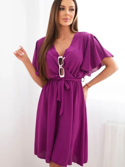 Sukienka z przekładanym dekoltem ciemno fioletowa