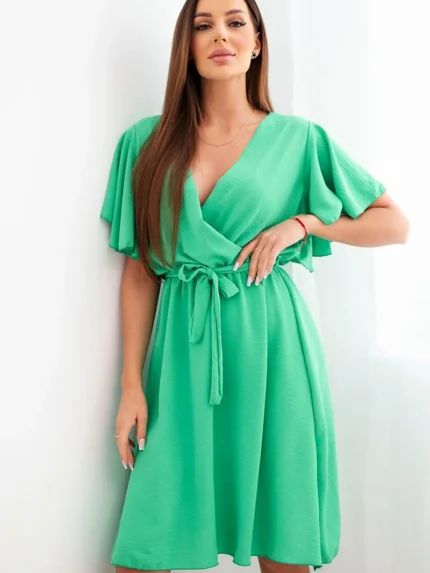 Sukienka z przekładanym dekoltem jasno zielona