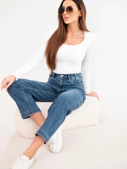 Spodnie damskie jeansowe z szeroką nogawką i wysokim stanem M.Sara