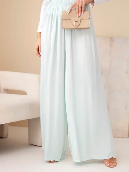 Spodnie damskie wiskozowe szerokie z gumką w pasie miętowe