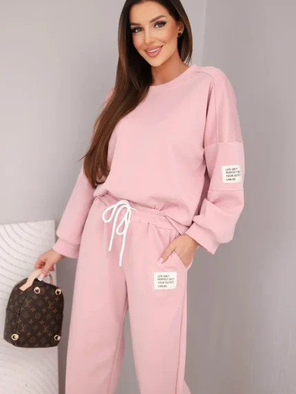 Komplet damski masełko bluza + spodnie ciemny pudrowy róż