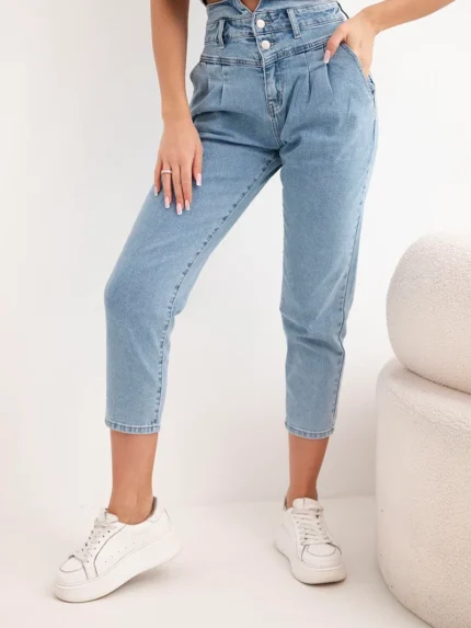 Spodnie damskie jeansowa paperbag z podwójnym zapięciem M.sara jeansowe