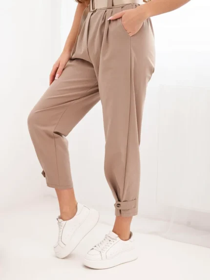 Spodnie Summer Punto z zapięciem na nogawkach camelowe