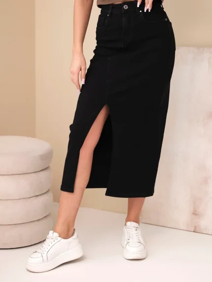 Spódnica jeansowa damska midi z wysokim stanem