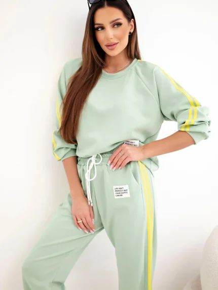 Komplet dresowy damski Masełko z lampasami i luźną bluzą ciemny miętowy