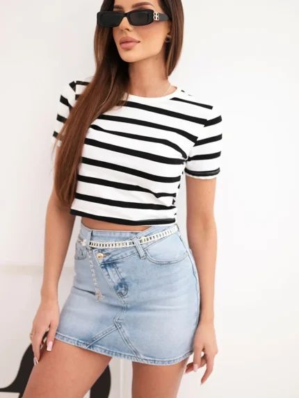 Spódnica jeansowa mini M.Sara z łańcuszkiem