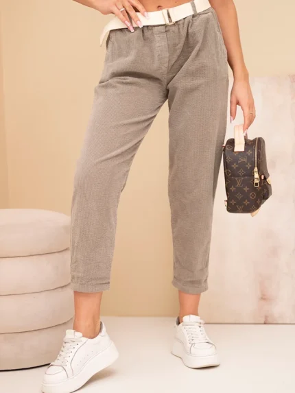 Spodnie damskie sztruksowe z paskiem fango