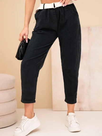 Spodnie damskie sztruksowe z paskiem czarne