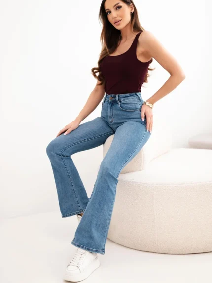 Spodnie damskie z rozszerzaną nogawką z wysokim stanem jeansowe