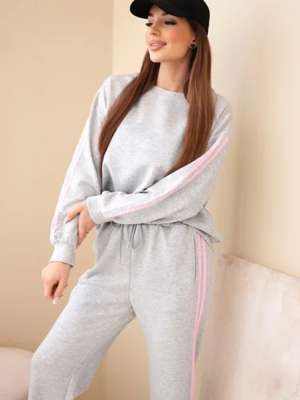 Komplet damski wiskozowy masełko z lampasami szary