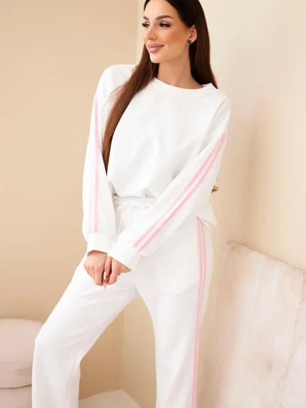 Komplet damski wiskozowy masełko z lampasami ecru