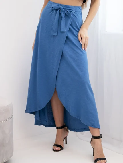 Spódnica damska bawełniana kopertowa maxi z wiązaniem jeansowa