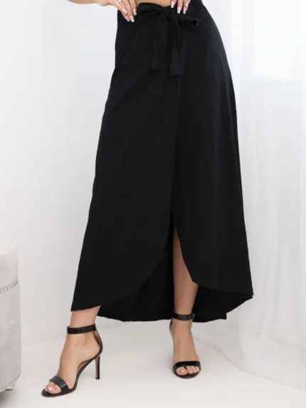 Spódnica damska bawełniana kopertowa maxi z wiązaniem czarna