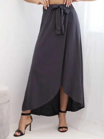 Spódnica damska bawełniana kopertowa maxi z wiązaniem grafitowa