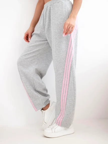 Spodnie damskie masełkowe z wiskozy z lampasem szare