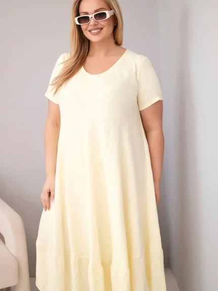 Sukienka damska plus size z krótkim rękawem i falbaną z lekkiej wiskozy żółta