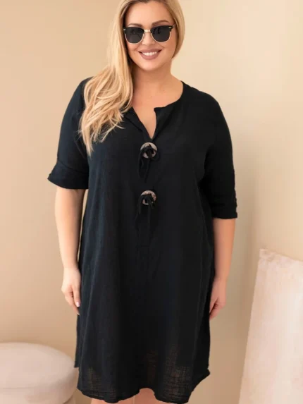 Sukienka damska bawełniana Plus Size z wiązaniem przy dekolcie czarna
