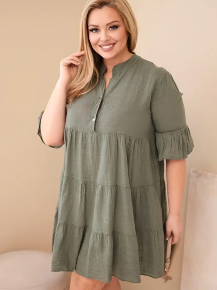 Sukienka damska bawełniana Plus Size z falbanami khaki