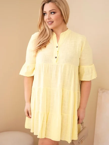 Sukienka damska bawełniana Plus Size z falbanami żółta