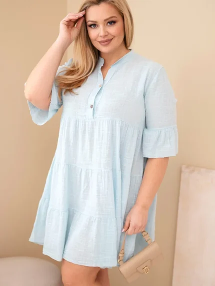 Sukienka damska bawełniana Plus Size z falbanami niebieska