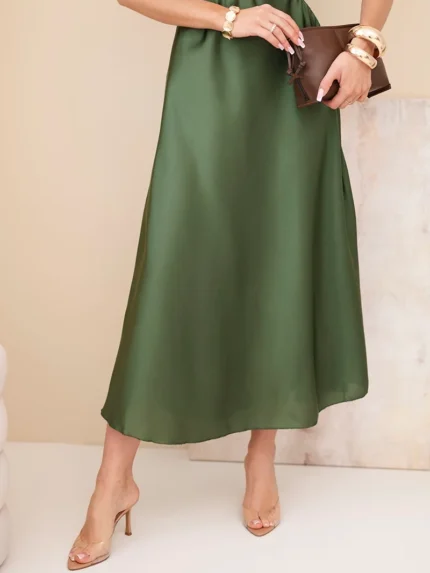 Spódnica damska wiskozowa rozkloszowana khaki