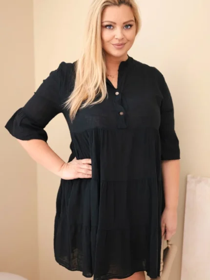 Sukienka damska bawełniana Plus Size z falbanami czarna