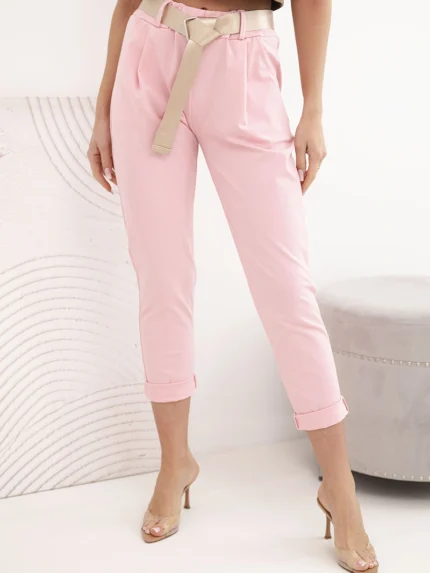 Spodnie Punto z paskiem jasno różowe