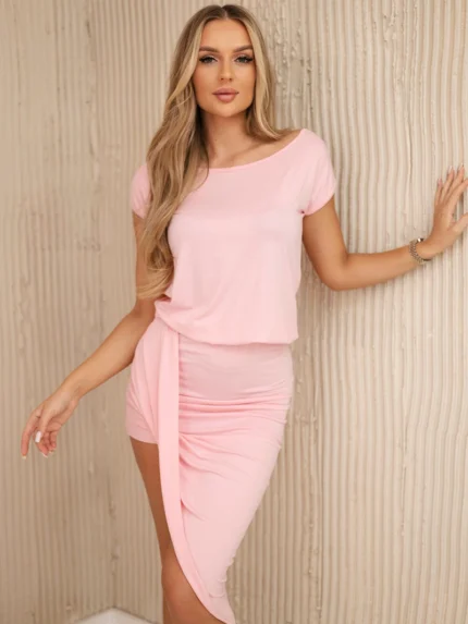 Sukienka asymetryczna pudrowy róż