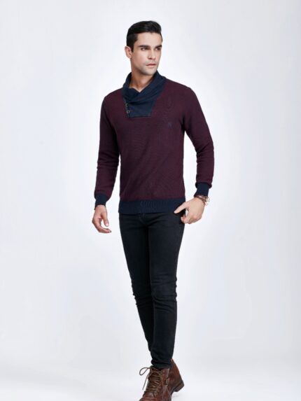 Sweter z szalowym kołnierzem bordowy