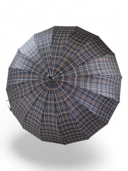 Długa parasolka damska czarna w brązową kratkę