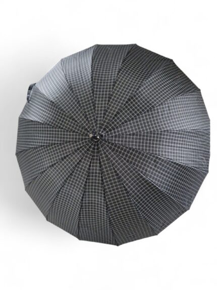 Długa parasolka damska czarna w szarą kratkę