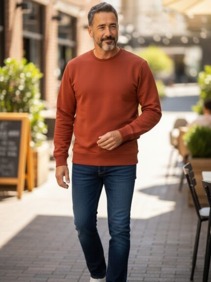 Bluza męska gładka bez kaptura w kolorze ceglastym/pomarańczowym