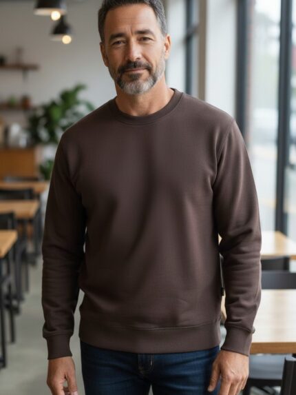 Bluza męska gładka bez kaptura cienka brązowa