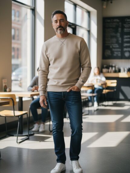 Bluza męska gładka bez kaptura cienka beżowa