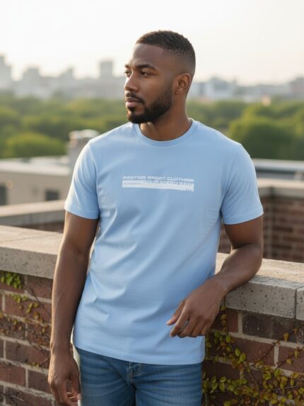 Bawełniana niebieska koszulka męska marki Bastion