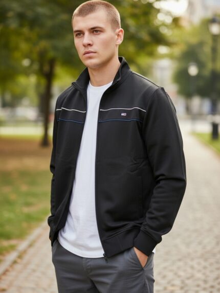 Bluza czarna cienka męska Tomy Parker bez kaptura z malym znaczkiem