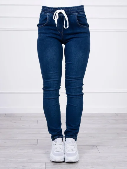 Spodnie jeansowe ze ściągaczem ciemny jeans