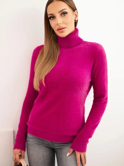 Sweter damski alpaka z golfem ciemno fioletowy