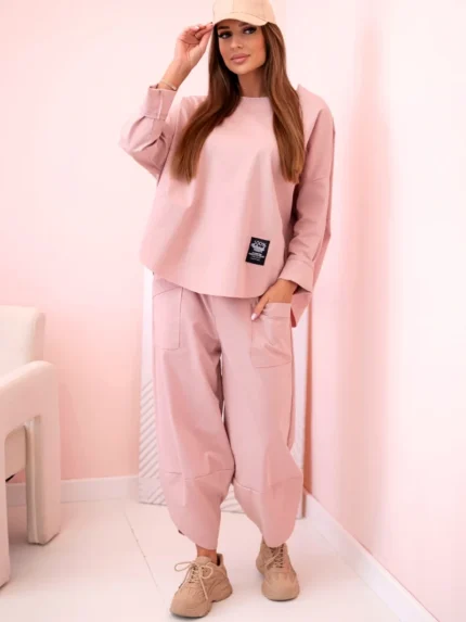 Komplet new punto bluza + spodnie ciemno różowy